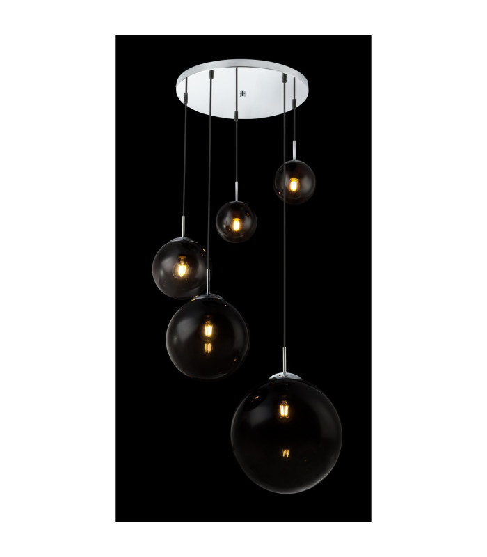 Varus Cluster Pendant Ceiling Light Chrome Glass Shade 3x E27-5