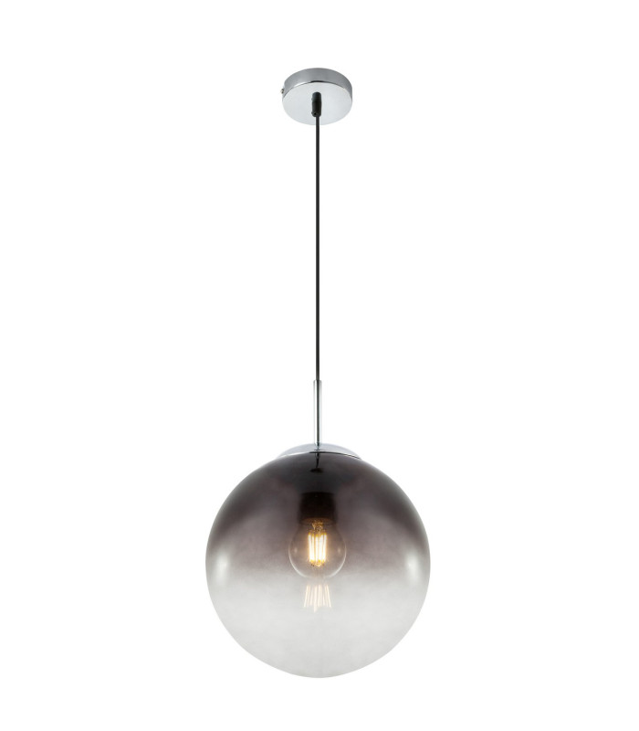 Varus 25cm Globe Pendant Ceiling Light Chrome Smoke Glass Shade 1x E27-1