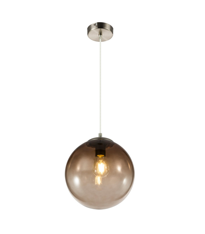 Varus 25cm Globe Pendant Ceiling Light Chrome Smoke Glass Shade 1x E27-3