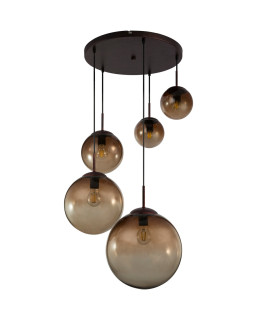 Varus Cluster Pendant Ceiling Light Brown Amber Glass Shade 5x E27-2