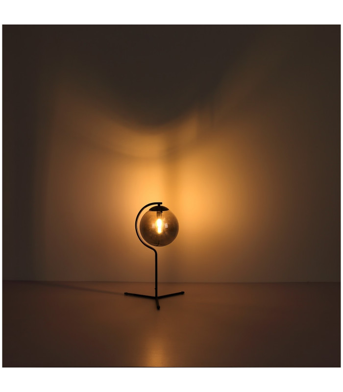 Porry Globe Table Lamp Matt Black Smoke Glass Shade 1x E14-5