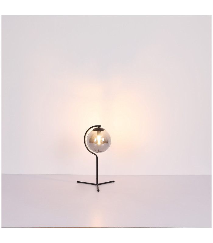 Porry Globe Table Lamp Matt Black Smoke Glass Shade 1x E14-6