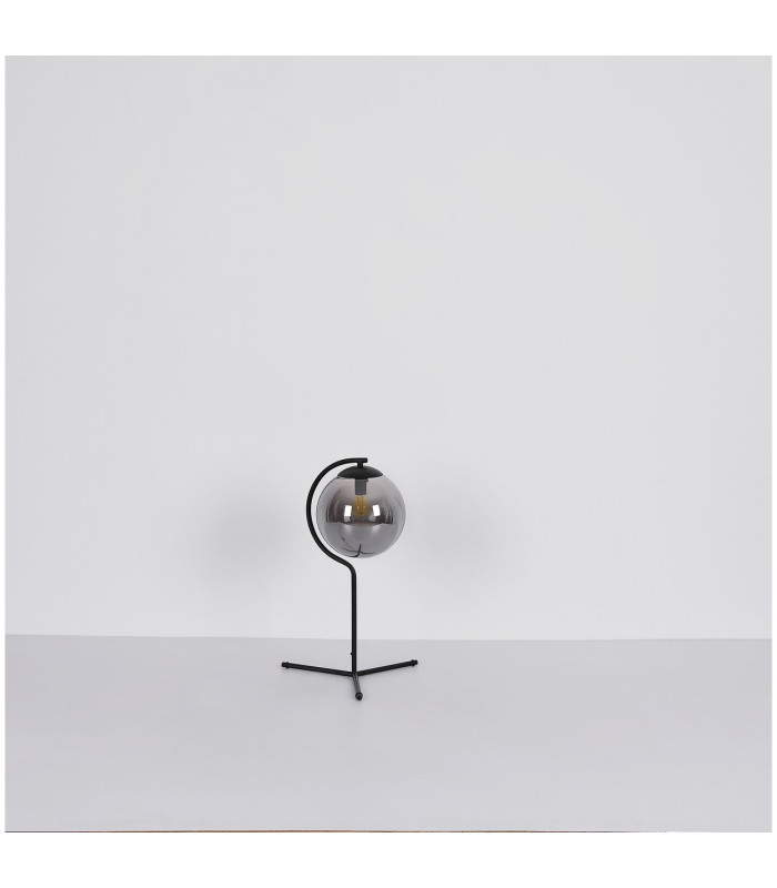 Porry Globe Table Lamp Matt Black Smoke Glass Shade 1x E14-7