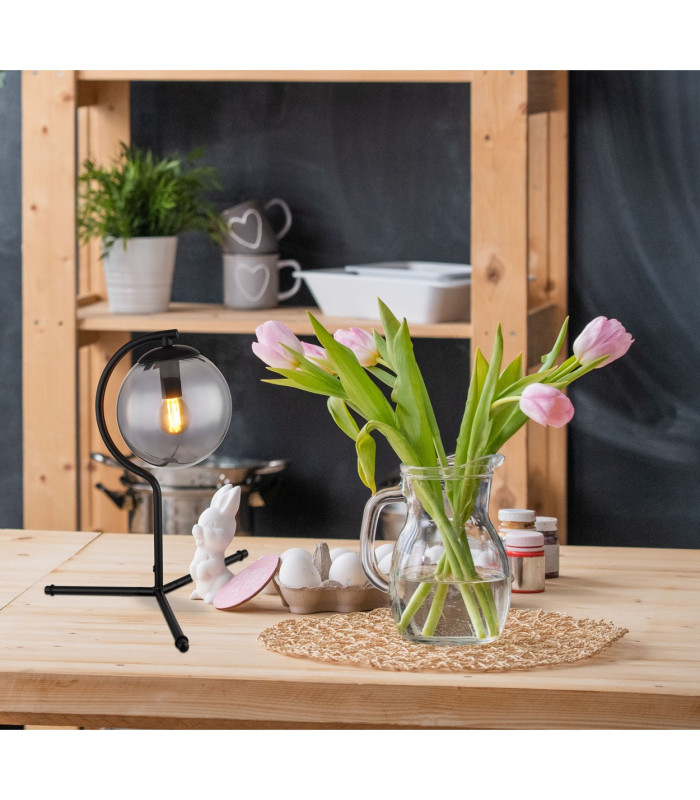 Porry Globe Table Lamp Matt Black Smoke Glass Shade 1x E14-8