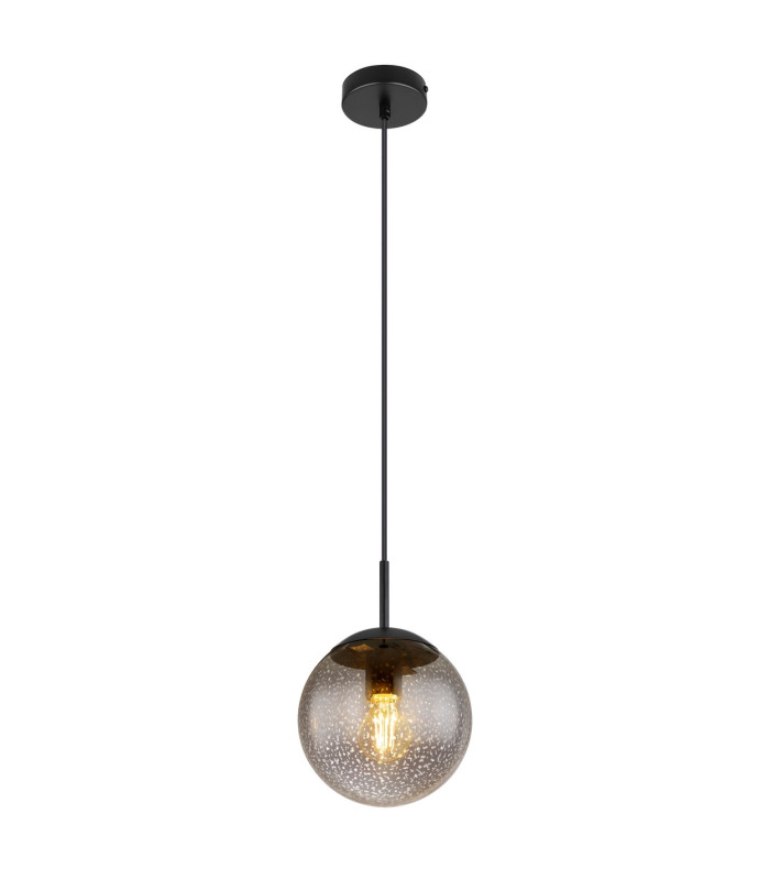 Samos Globe Pendant Ceiling Light Matt Black Smoke Glass Shade 1x E27-1