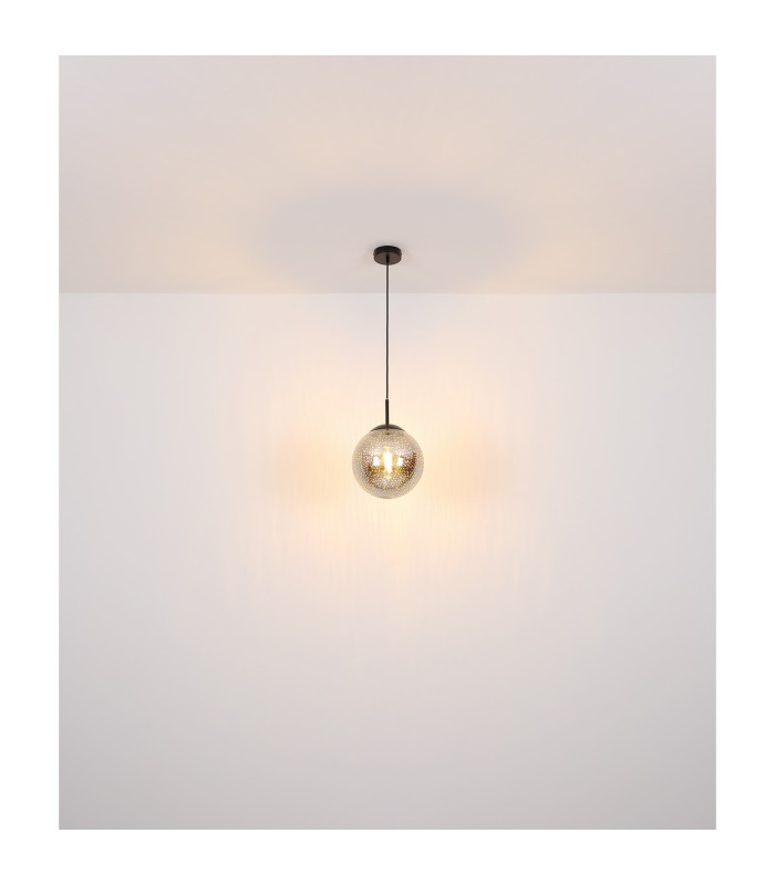 Samos Globe Pendant Ceiling Light Matt Black Smoke Glass Shade 1x E27-5
