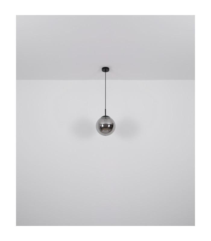 Samos Globe Pendant Ceiling Light Matt Black Smoke Glass Shade 1x E27-6