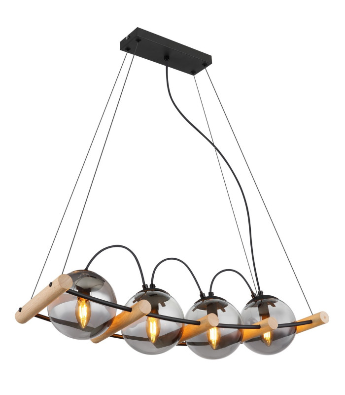Leona Bar Pendant Ceiling Light Matt Black Smoke Glass Shade 4x E27-1