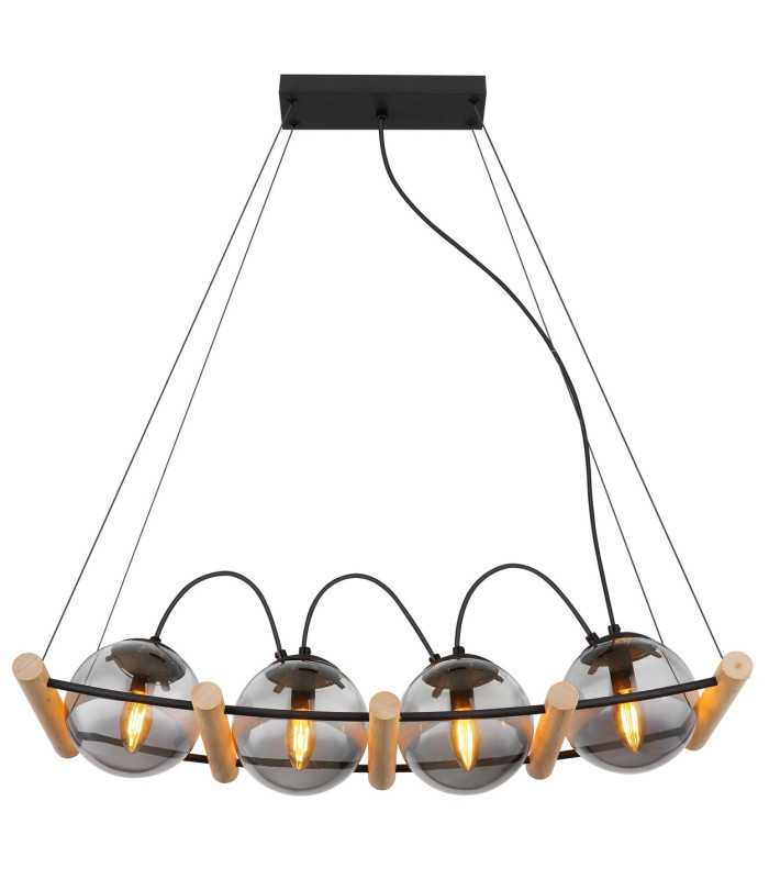 Leona Bar Pendant Ceiling Light Matt Black Smoke Glass Shade 4x E27-3