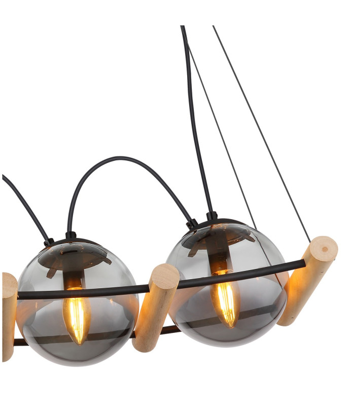 Leona Bar Pendant Ceiling Light Matt Black Smoke Glass Shade 4x E27-4