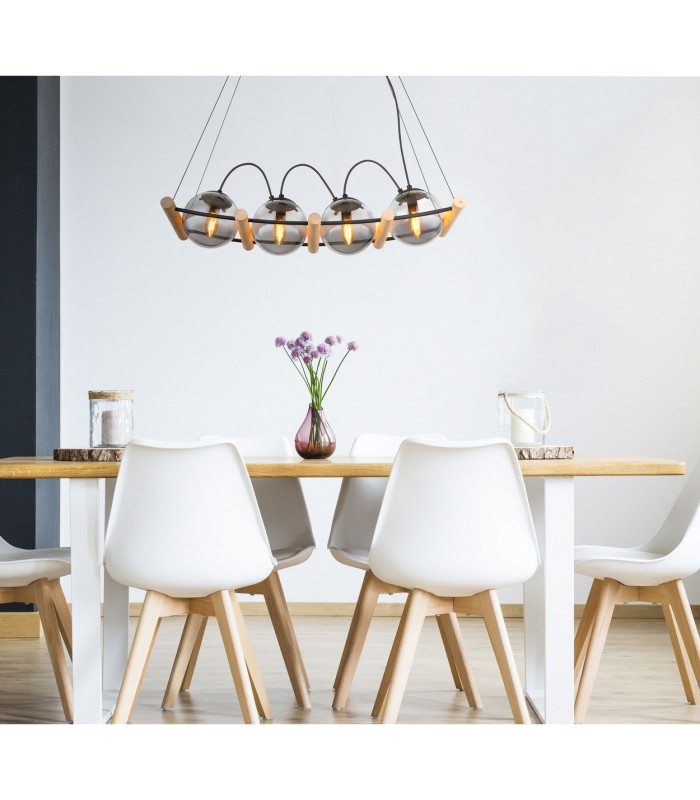 Leona Bar Pendant Ceiling Light Matt Black Smoke Glass Shade 4x E27-5