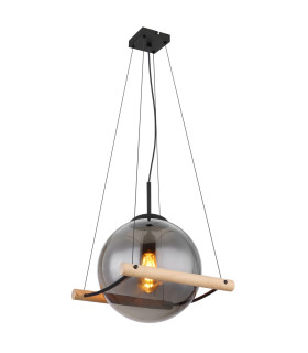 Leona Globe Pendant Ceiling Light Matt Black Smoke Glass Shade 1x E27-1