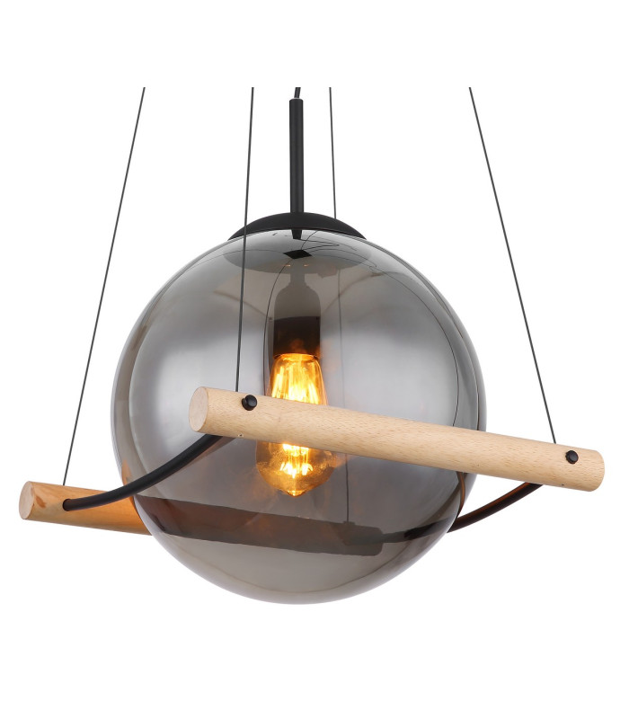 Leona Globe Pendant Ceiling Light Matt Black Smoke Glass Shade 1x E27-4