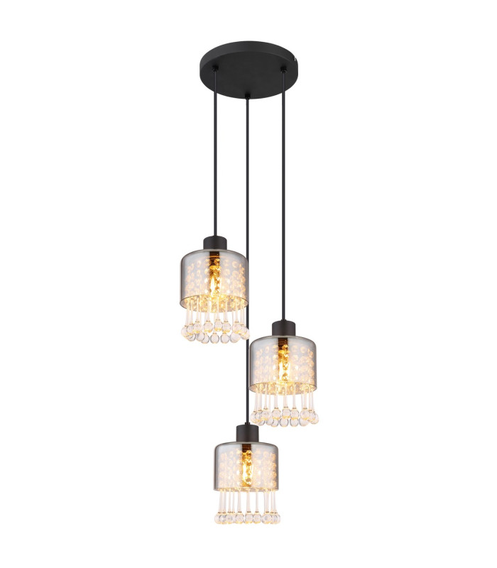 Hendry Cluster Pendant Ceiling Light Matt Black Smoke Glass Shade 3x E27-1