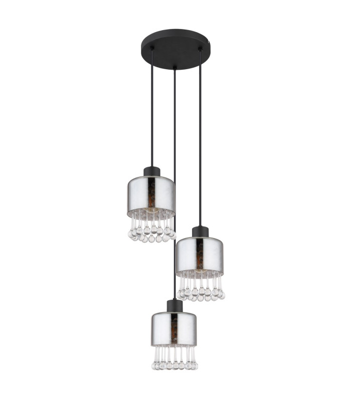 Hendry Cluster Pendant Ceiling Light Matt Black Smoke Glass Shade 3x E27-2