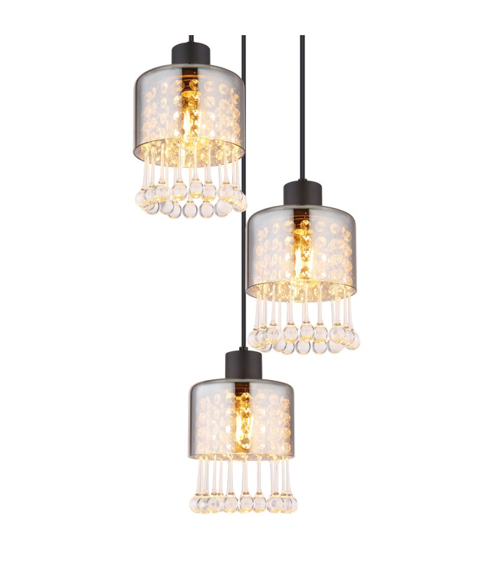 Hendry Cluster Pendant Ceiling Light Matt Black Smoke Glass Shade 3x E27-3