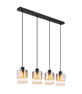 Hendry Bar Pendant Ceiling Light Matt Black Smoke Glass Shade 4x E27-1