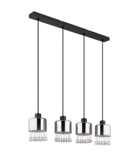 Hendry Bar Pendant Ceiling Light Matt Black Smoke Glass Shade 4x E27-2