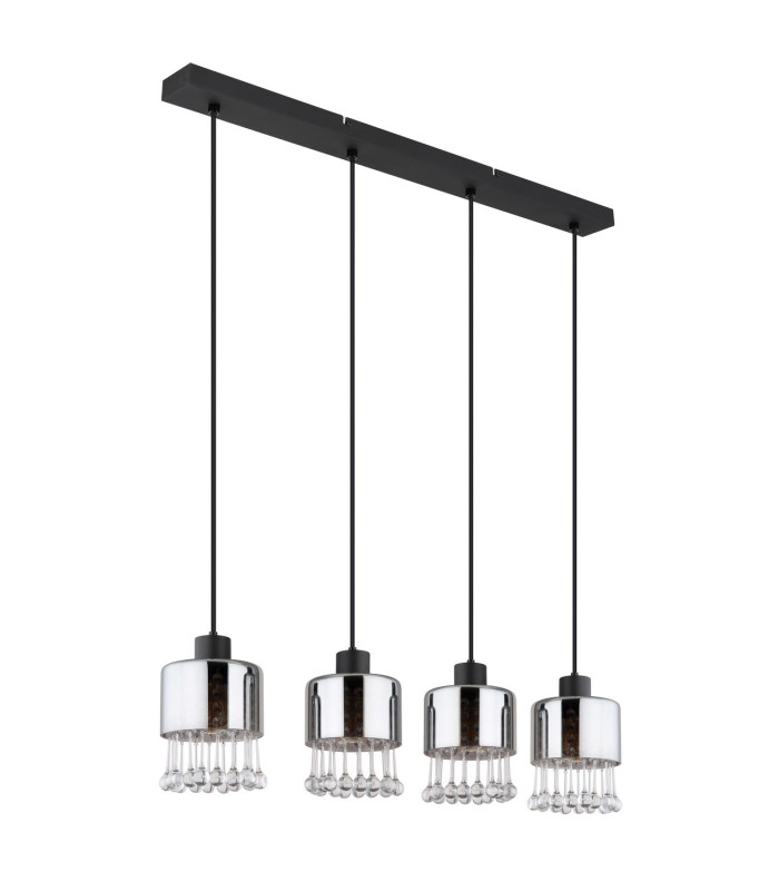 Hendry Bar Pendant Ceiling Light Matt Black Smoke Glass Shade 4x E27-2