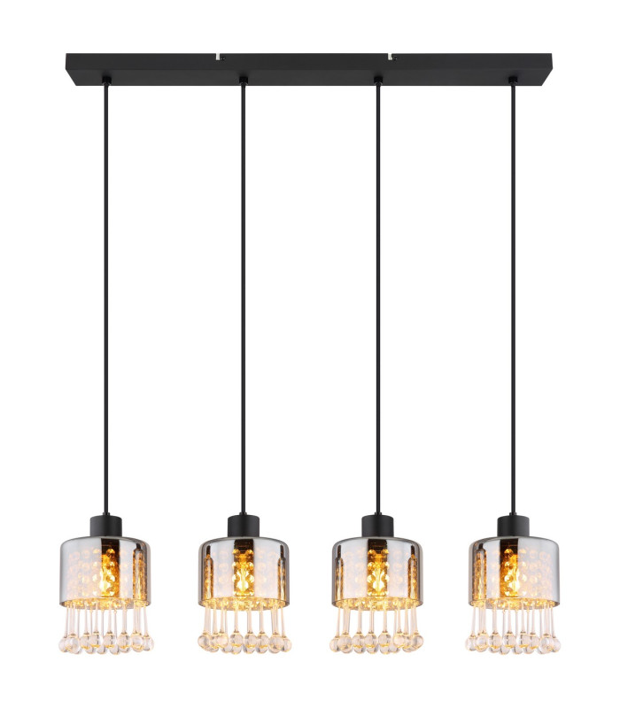 Hendry Bar Pendant Ceiling Light Matt Black Smoke Glass Shade 4x E27-3