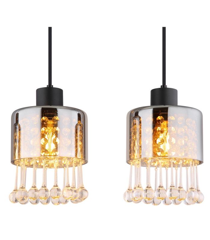 Hendry Bar Pendant Ceiling Light Matt Black Smoke Glass Shade 4x E27-4