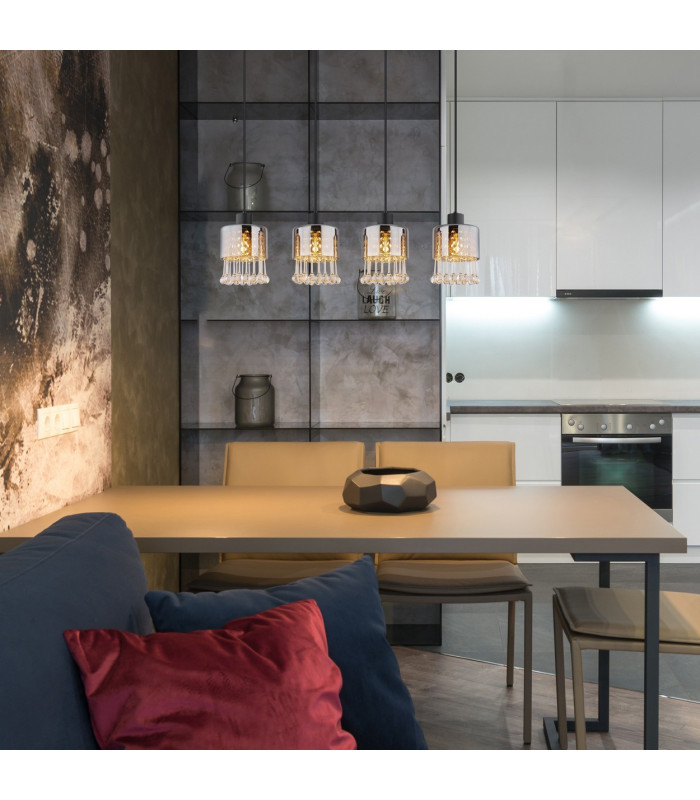 Hendry Bar Pendant Ceiling Light Matt Black Smoke Glass Shade 4x E27-5