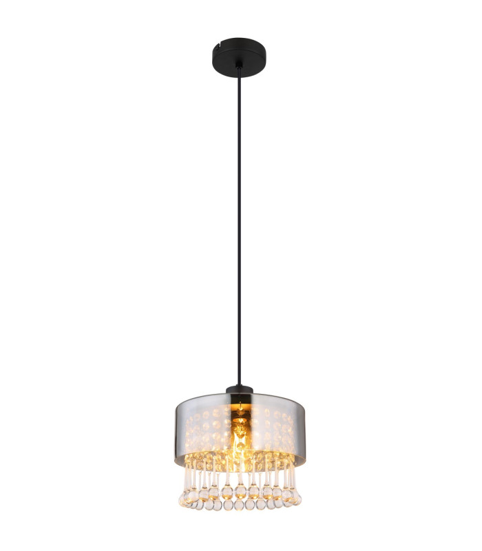 Hendry Pendant Ceiling Light Matt Black Smoke Glass Shade 1x E27-1