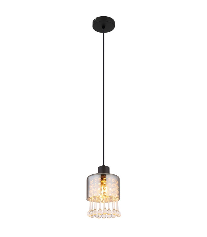 Hendry Slim Pendant Ceiling Light Matt Black Smoke Glass Shade 1x E27-1