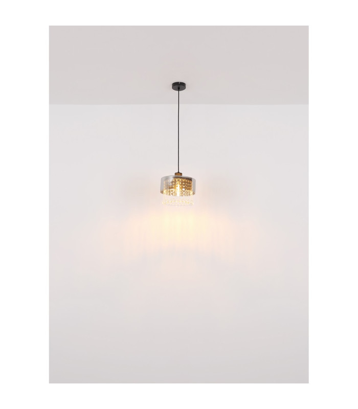Hendry Slim Pendant Ceiling Light Matt Black Smoke Glass Shade 1x E27-5