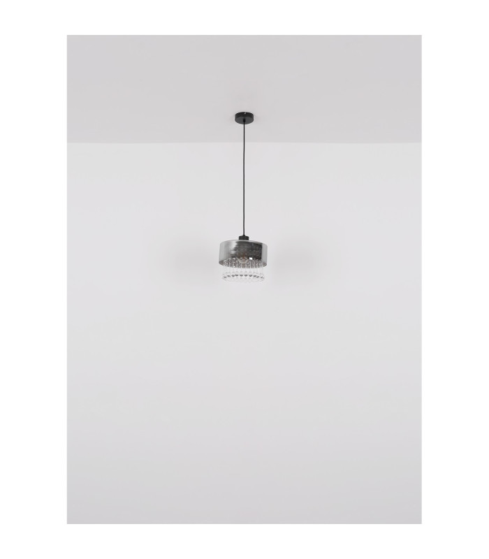 Hendry Slim Pendant Ceiling Light Matt Black Smoke Glass Shade 1x E27-6