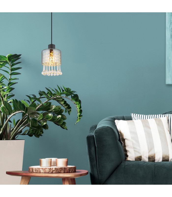 Hendry Slim Pendant Ceiling Light Matt Black Smoke Glass Shade 1x E27-7