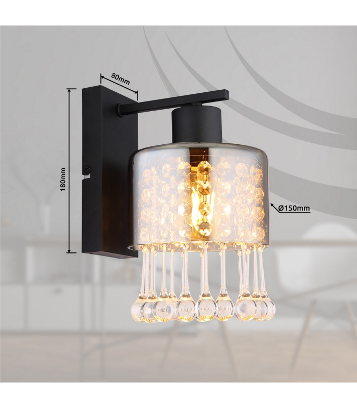 Hendry Wall Lamp Matt Black Smoke Glass Shade 1x E27-5