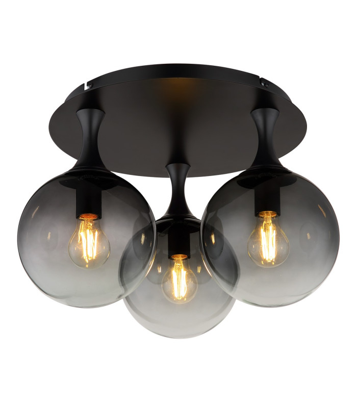 Dalton Shade Cluster Ceiling Light Matt Black Balls Smoke Glass Shade 3x E27-1