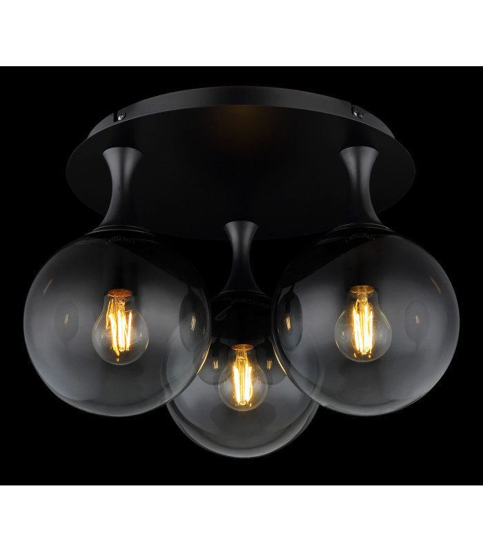 Dalton Shade Cluster Ceiling Light Matt Black Balls Smoke Glass Shade 3x E27-3