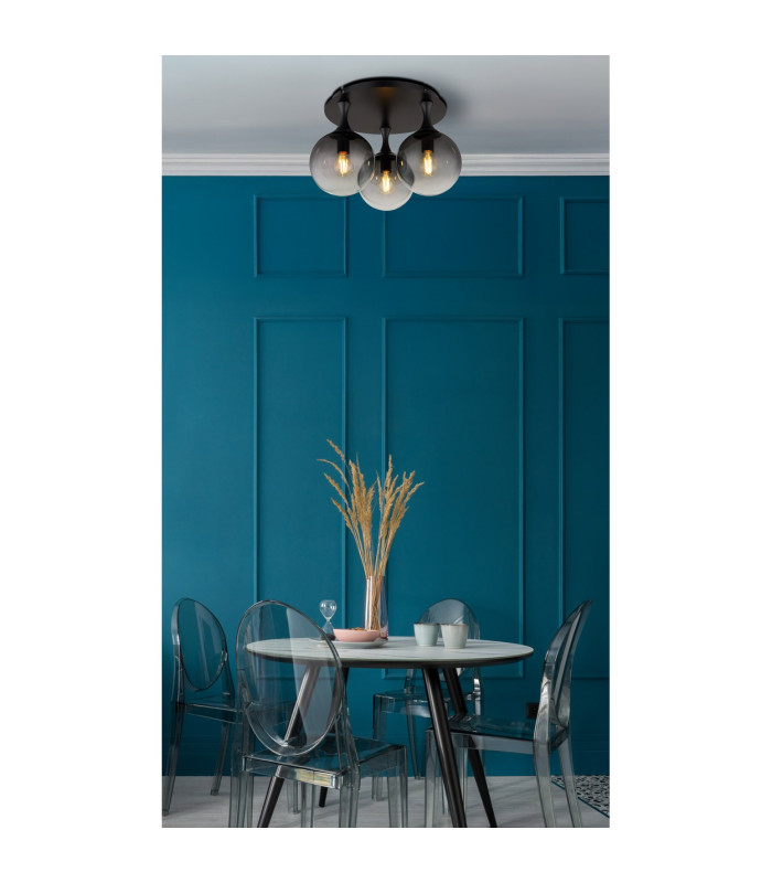 Dalton Shade Cluster Ceiling Light Matt Black Balls Smoke Glass Shade 3x E27-4