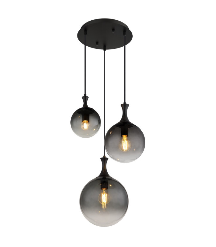Dalton Cluster Pendant Ceiling Light Matt Black Balls Smoke Glass Shade 3x E27-1