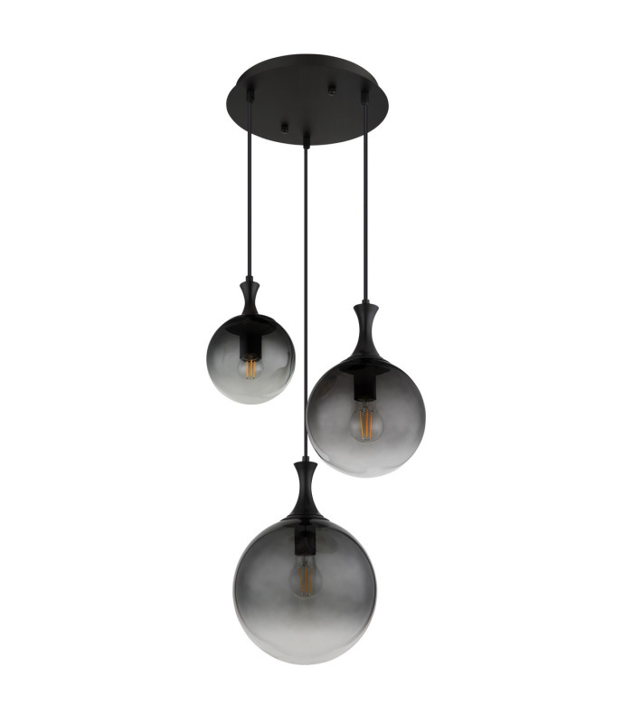 Dalton Cluster Pendant Ceiling Light Matt Black Balls Smoke Glass Shade 3x E27-2