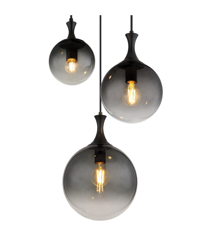Dalton Cluster Pendant Ceiling Light Matt Black Balls Smoke Glass Shade 3x E27-3