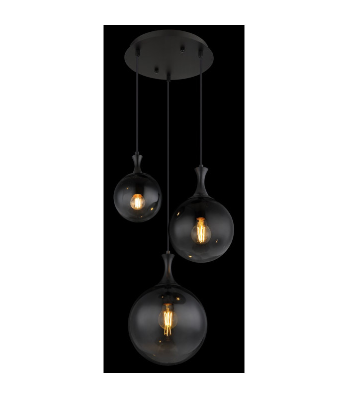 Dalton Cluster Pendant Ceiling Light Matt Black Balls Smoke Glass Shade 3x E27-4