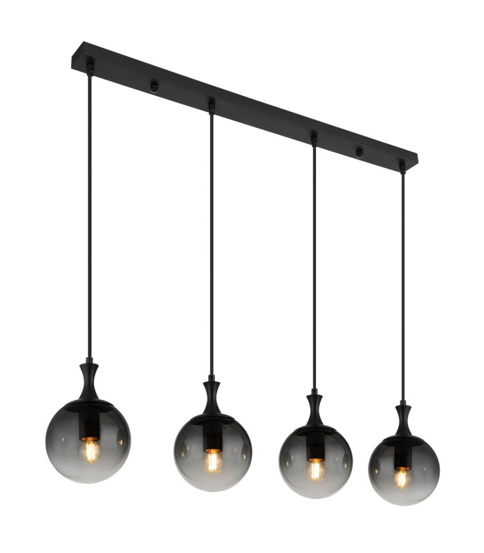 Dalton Bar Pendant Ceiling Light Matt Black Balls Smoke Glass Shade 4x E27-1
