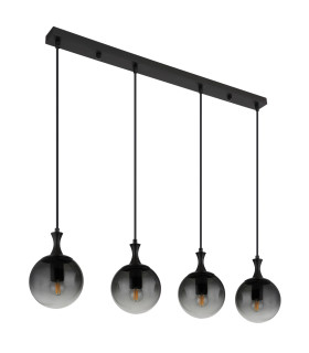 Dalton Bar Pendant Ceiling Light Matt Black Balls Smoke Glass Shade 4x E27-2