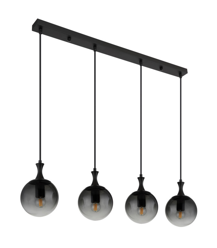Dalton Bar Pendant Ceiling Light Matt Black Balls Smoke Glass Shade 4x E27-2