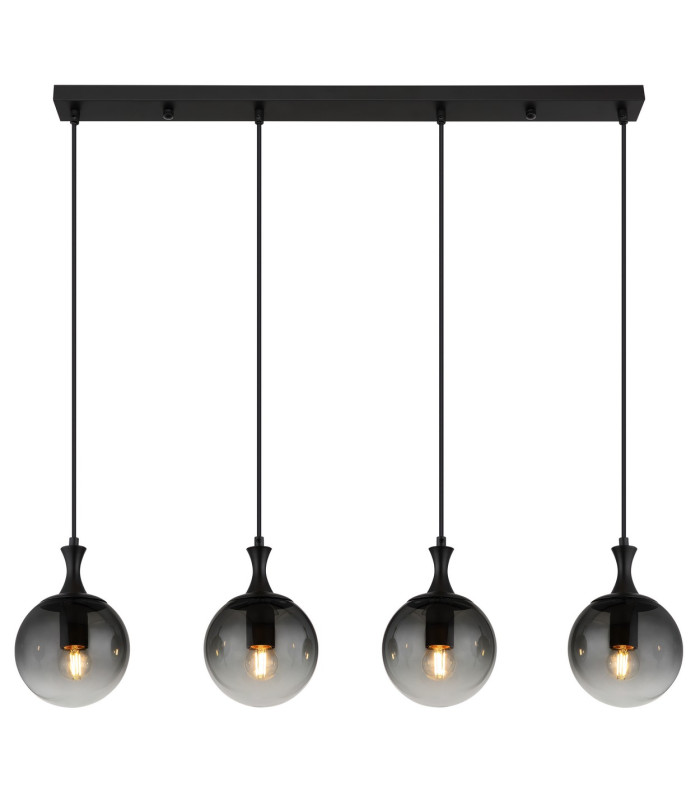 Dalton Bar Pendant Ceiling Light Matt Black Balls Smoke Glass Shade 4x E27-3
