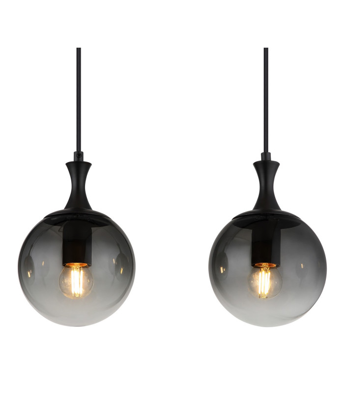 Dalton Bar Pendant Ceiling Light Matt Black Balls Smoke Glass Shade 4x E27-4