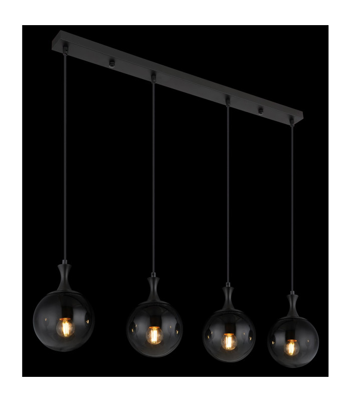 Dalton Bar Pendant Ceiling Light Matt Black Balls Smoke Glass Shade 4x E27-5