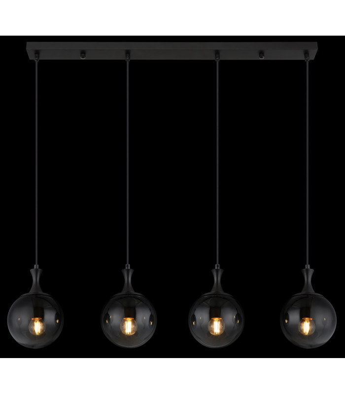 Dalton Bar Pendant Ceiling Light Matt Black Balls Smoke Glass Shade 4x E27-6