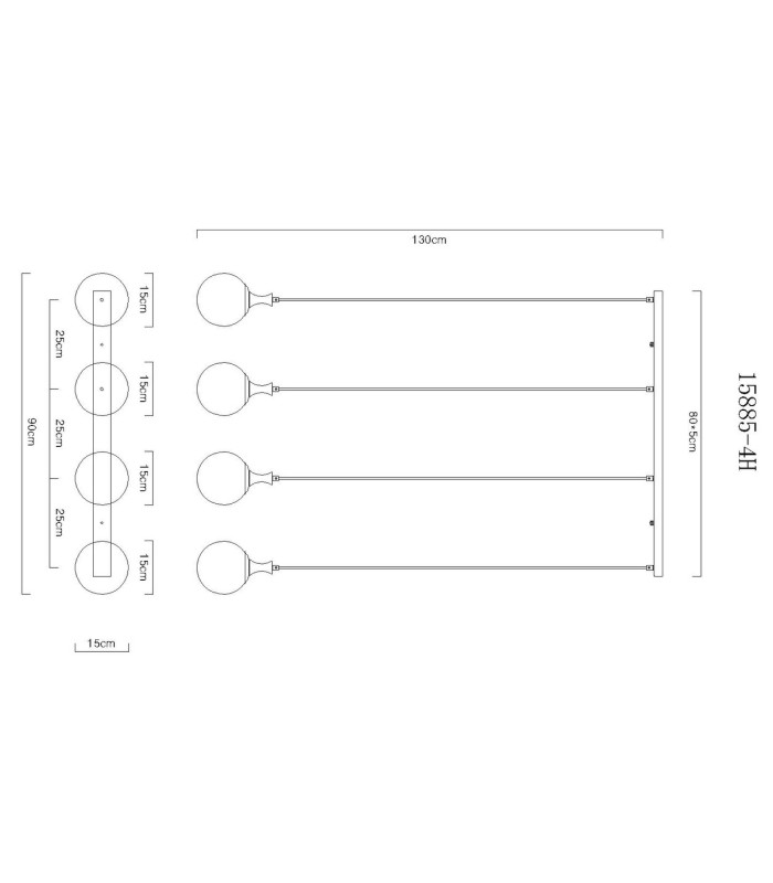 Dalton Bar Pendant Ceiling Light Matt Black Balls Smoke Glass Shade 4x E27-8