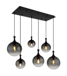 Dalton Cluster Pendant Ceiling Light Matt Black Balls Smoke Glass Shade 6x E27-1