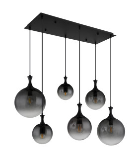 Dalton Cluster Pendant Ceiling Light Matt Black Balls Smoke Glass Shade 6x E27-2