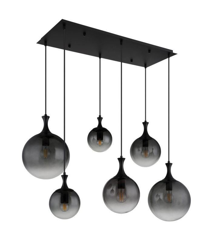 Dalton Cluster Pendant Ceiling Light Matt Black Balls Smoke Glass Shade 6x E27-2